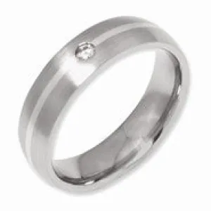Titanium and Sterling Silver Inlay 6mm Diamond Brushed Wedding Band Ring