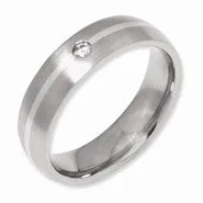 Titanium and Sterling Silver Inlay 6mm Diamond Brushed Wedding Band Ring