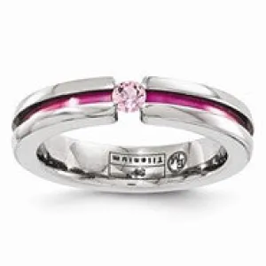 Titanium Pink Sapphire & Anodized Grooved 4mm Wedding Band Ring