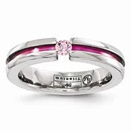 Titanium Pink Sapphire & Anodized Grooved 4mm Wedding Band Ring