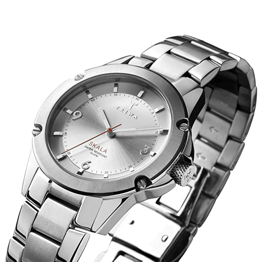 Triwa Unisex Stirling Skala Quartz Movement Mineral Crystal Bracelet Silver Dial Round Watch - SKST103