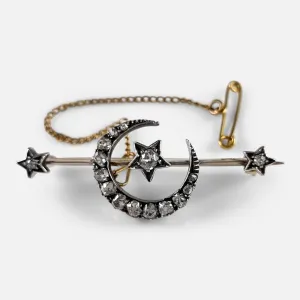 Victorian Diamond Crescent and Star Brooch - Circa 1890s