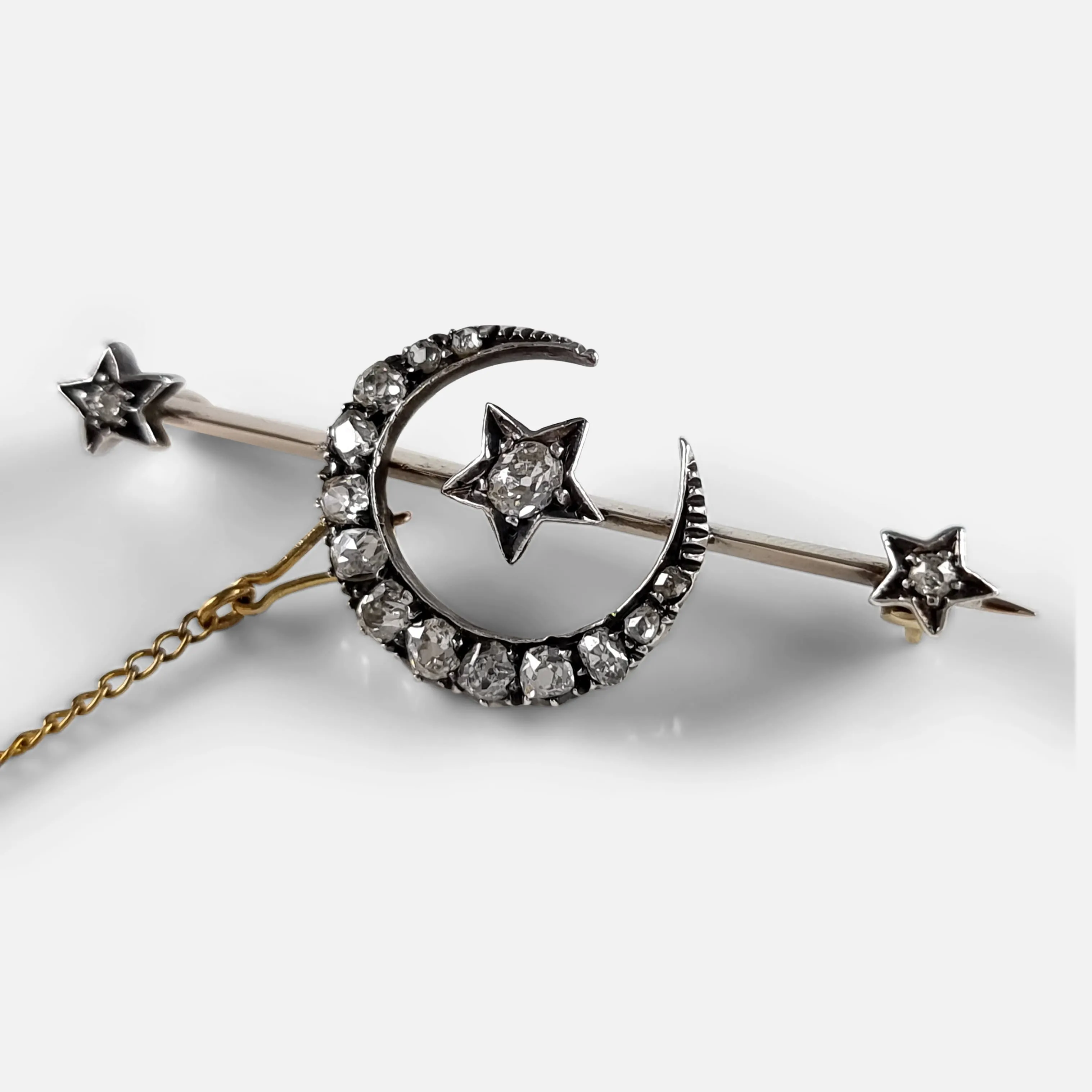 Victorian Diamond Crescent and Star Brooch - Circa 1890s