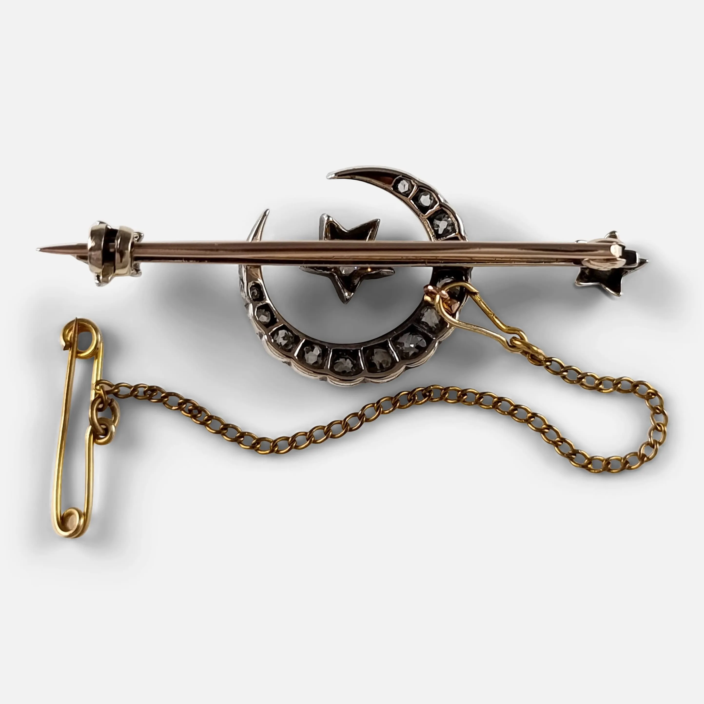 Victorian Diamond Crescent and Star Brooch - Circa 1890s