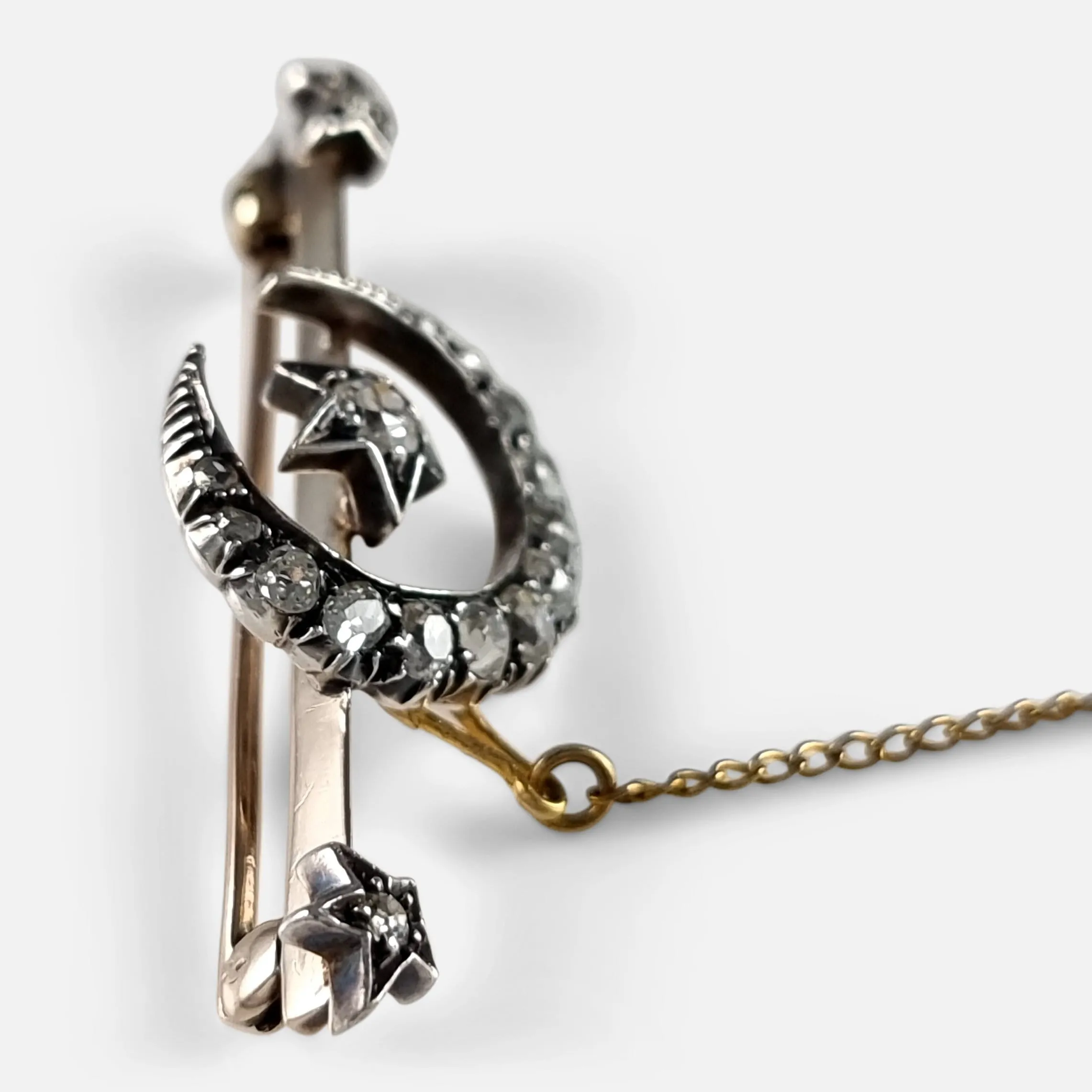 Victorian Diamond Crescent and Star Brooch - Circa 1890s
